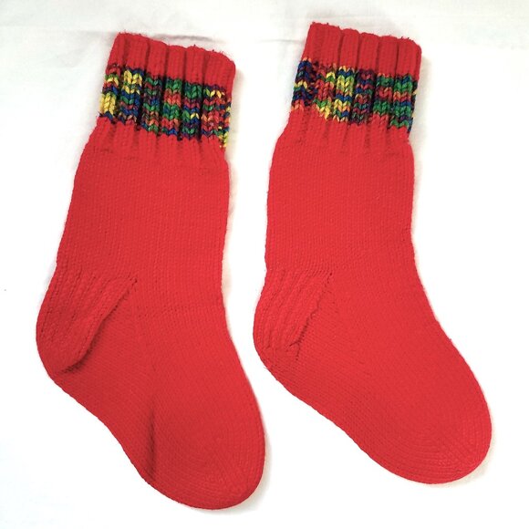 Vintage Holiday Festive Red Thick Knit Quarter Crew Ankle Sock Women's Medium - Picture 1 of 5